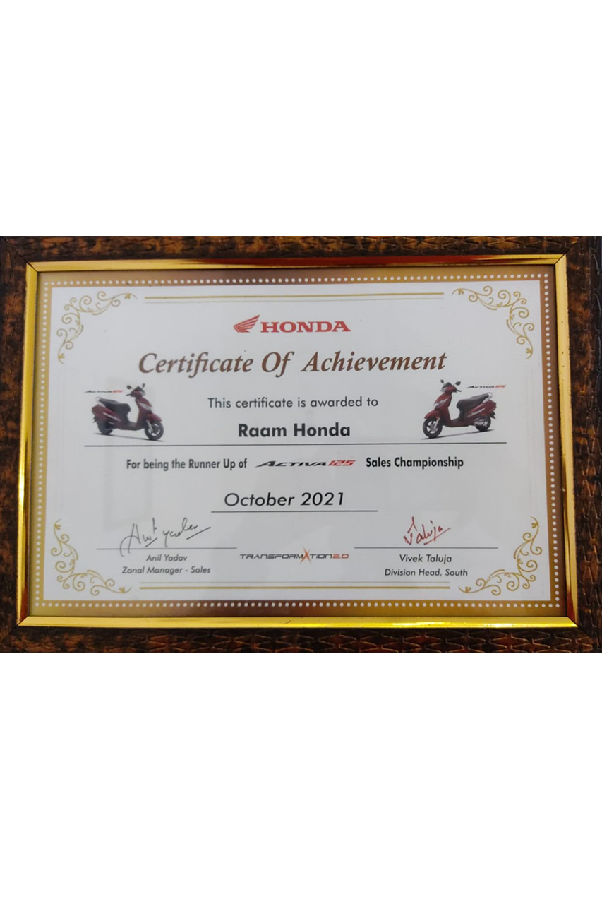 Runner-Up in Activa Sales Championship October 2021