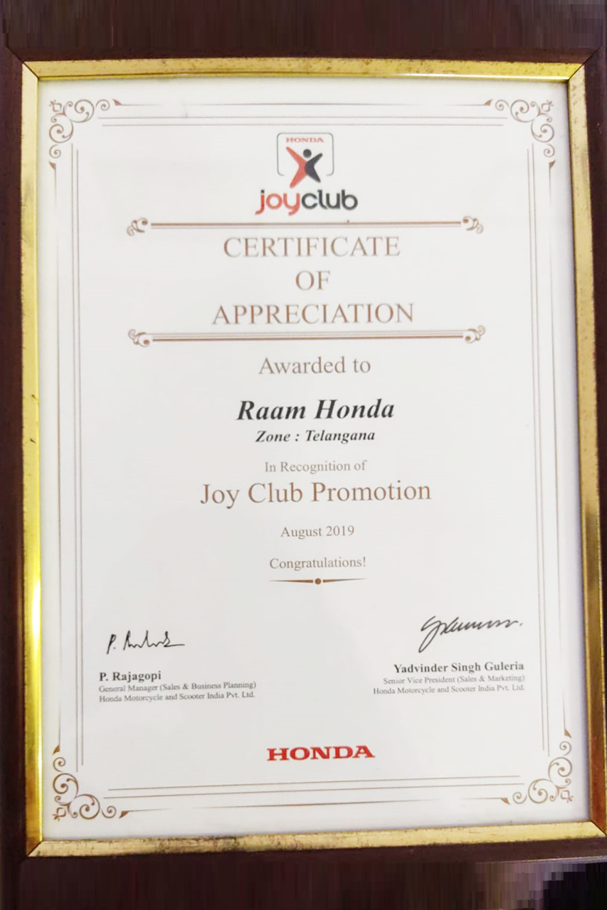 Recognition of Joy Club Promotion 2019