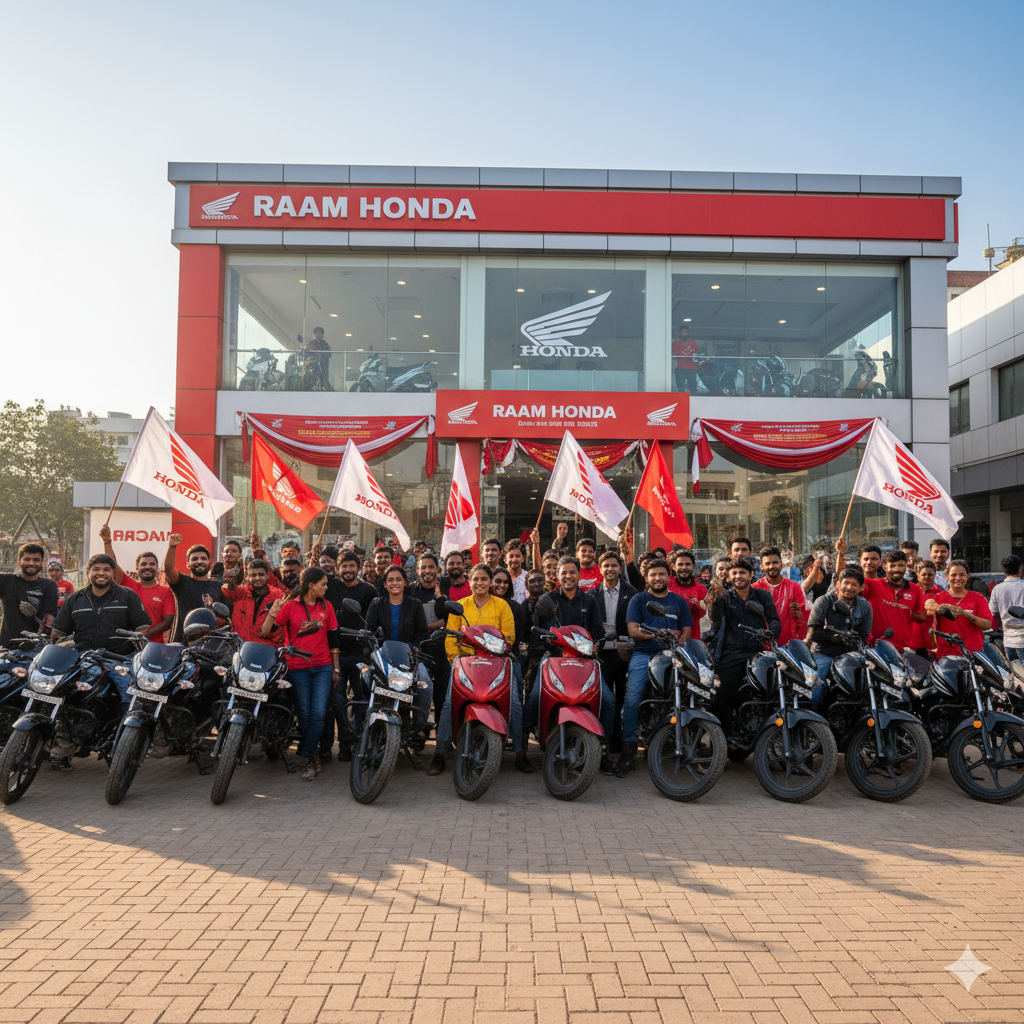 Crowd outside Raam Honda showroom