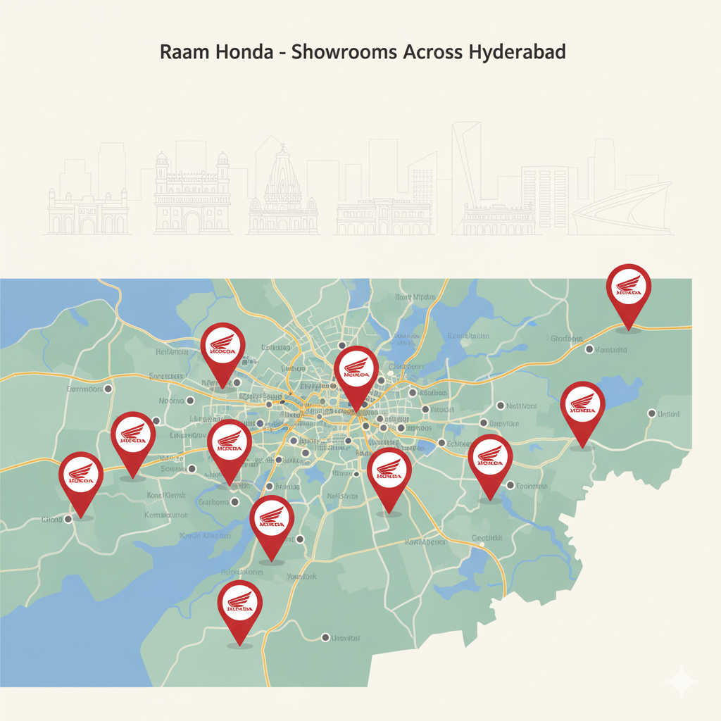 Hyderabad map with Raam Honda locations